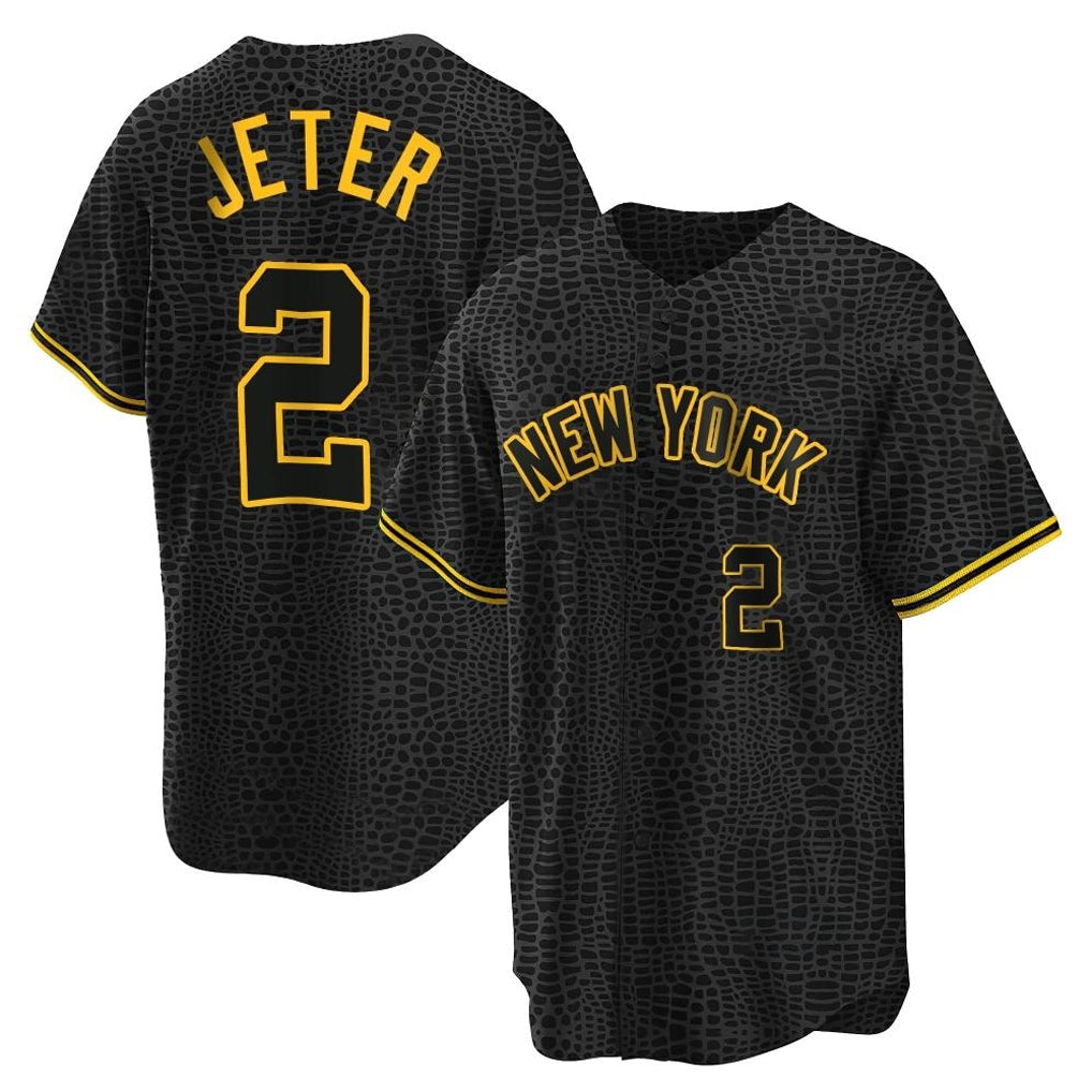 Choea NY.Yankees #2 Derek Jeter Player Black Snake Skin City Game Home Stitched Jerseys