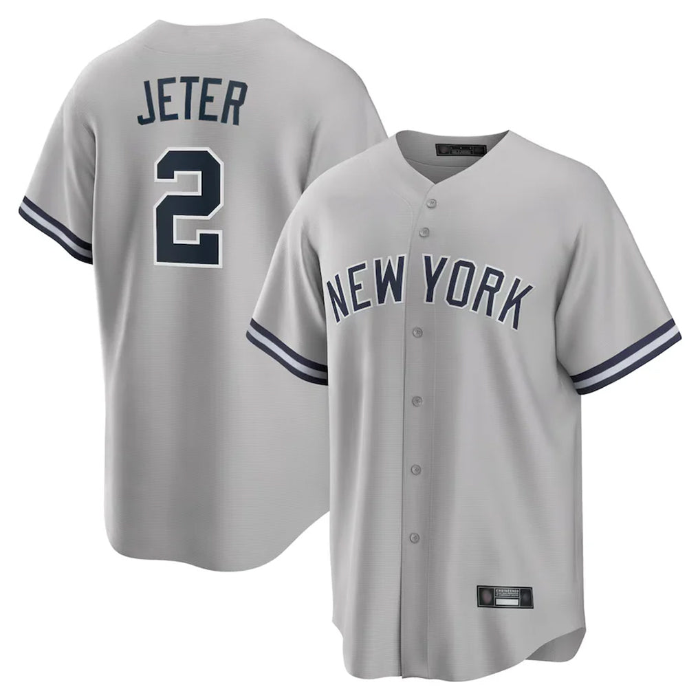 Choea NY.Yankees #2 Derek Jeter Player Gray Road Game Stitched Jerseys