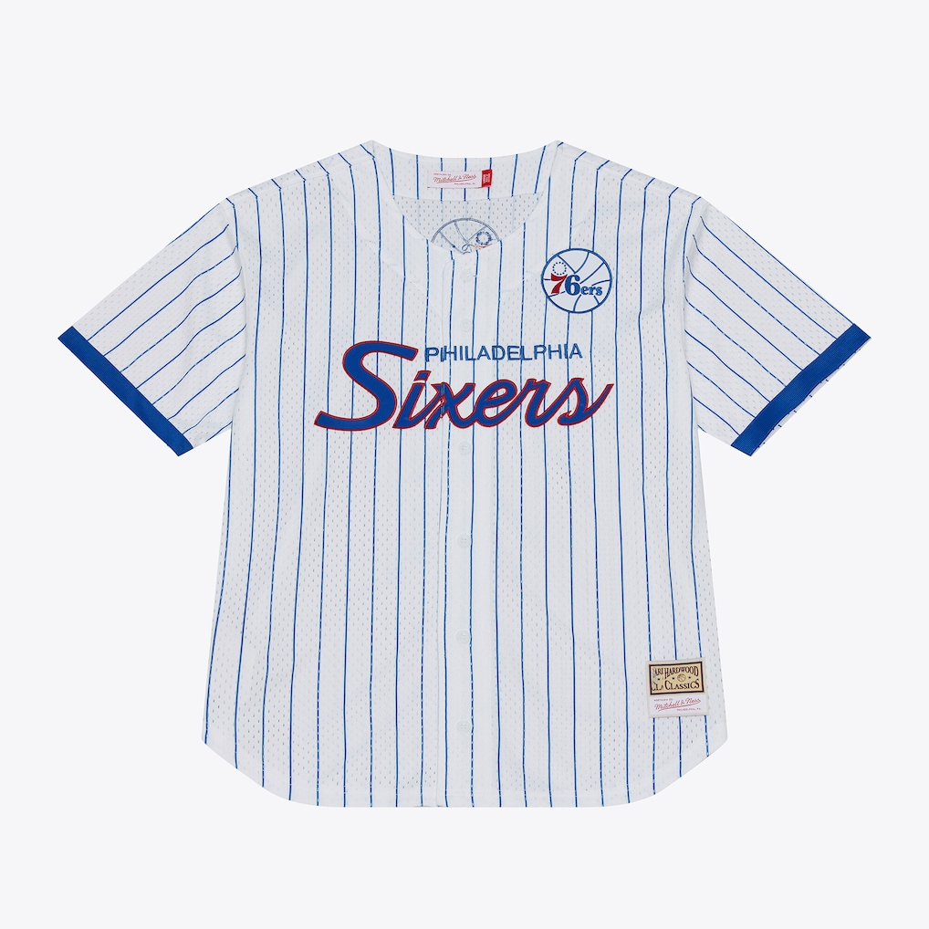 Choea P.76ers Mitchell & Ness White Head Coach Pinstripe Mesh Full-Button Baseball Jerseys