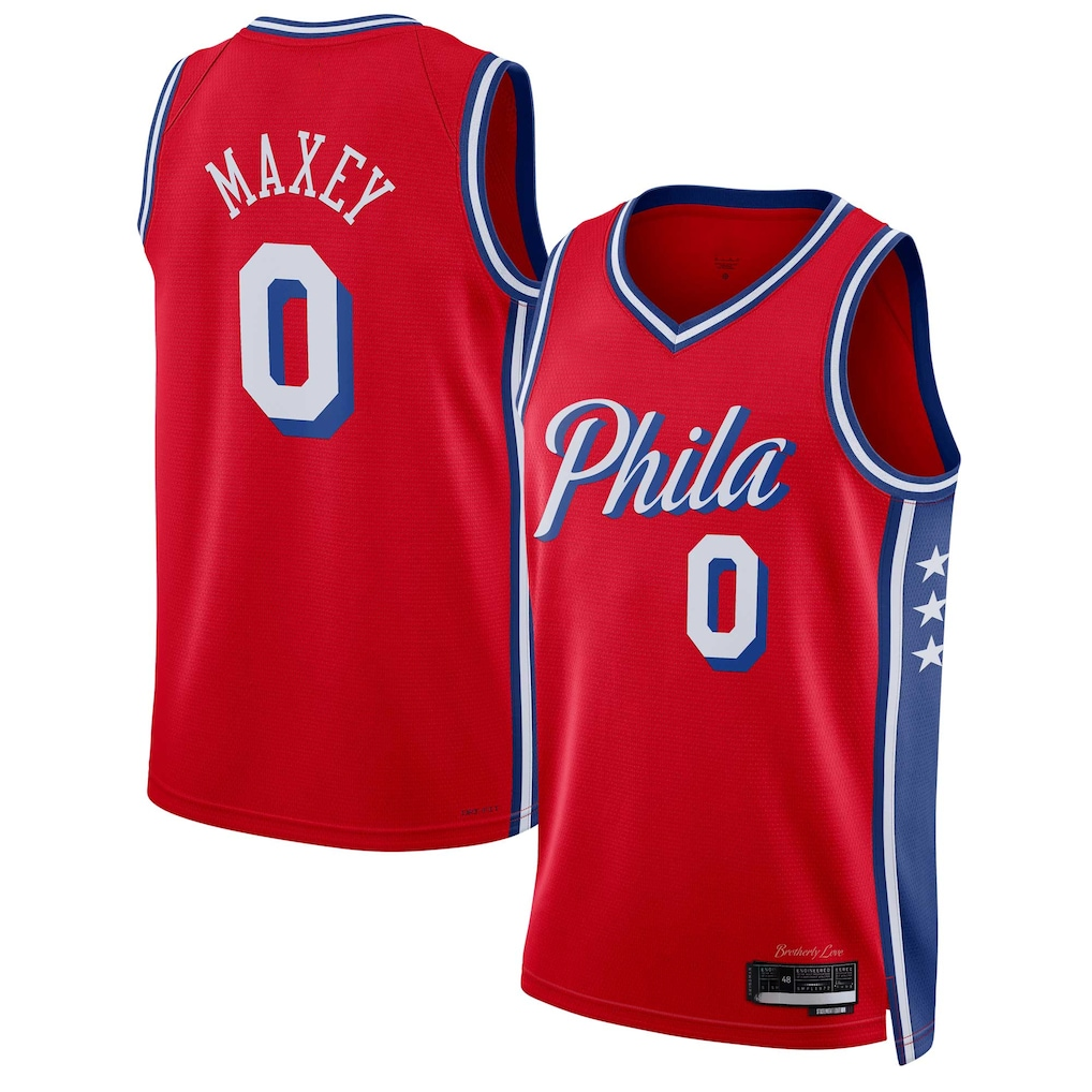 Choea P.76ers #0 Tyrese Maxey  Red Swingman Jerseys - Statement Edition