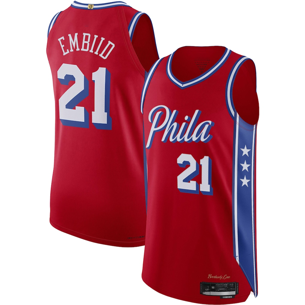 Choea P.76ers #21 Joel Embiid Jordan Brand Red Authentic Player Jerseys - Statement Edition
