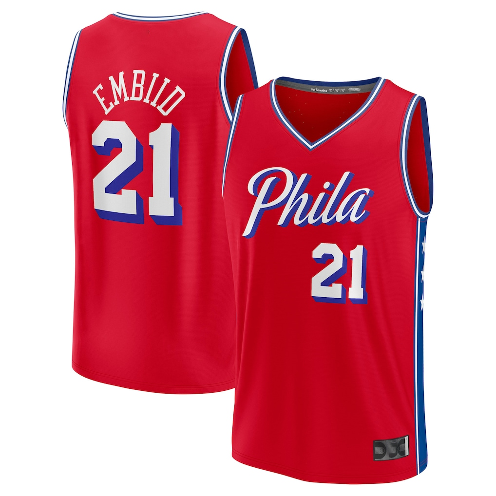 Choea P.76ers #21 Joel Embiid Red Fast Break Replica Player Jerseys - Statement Edition