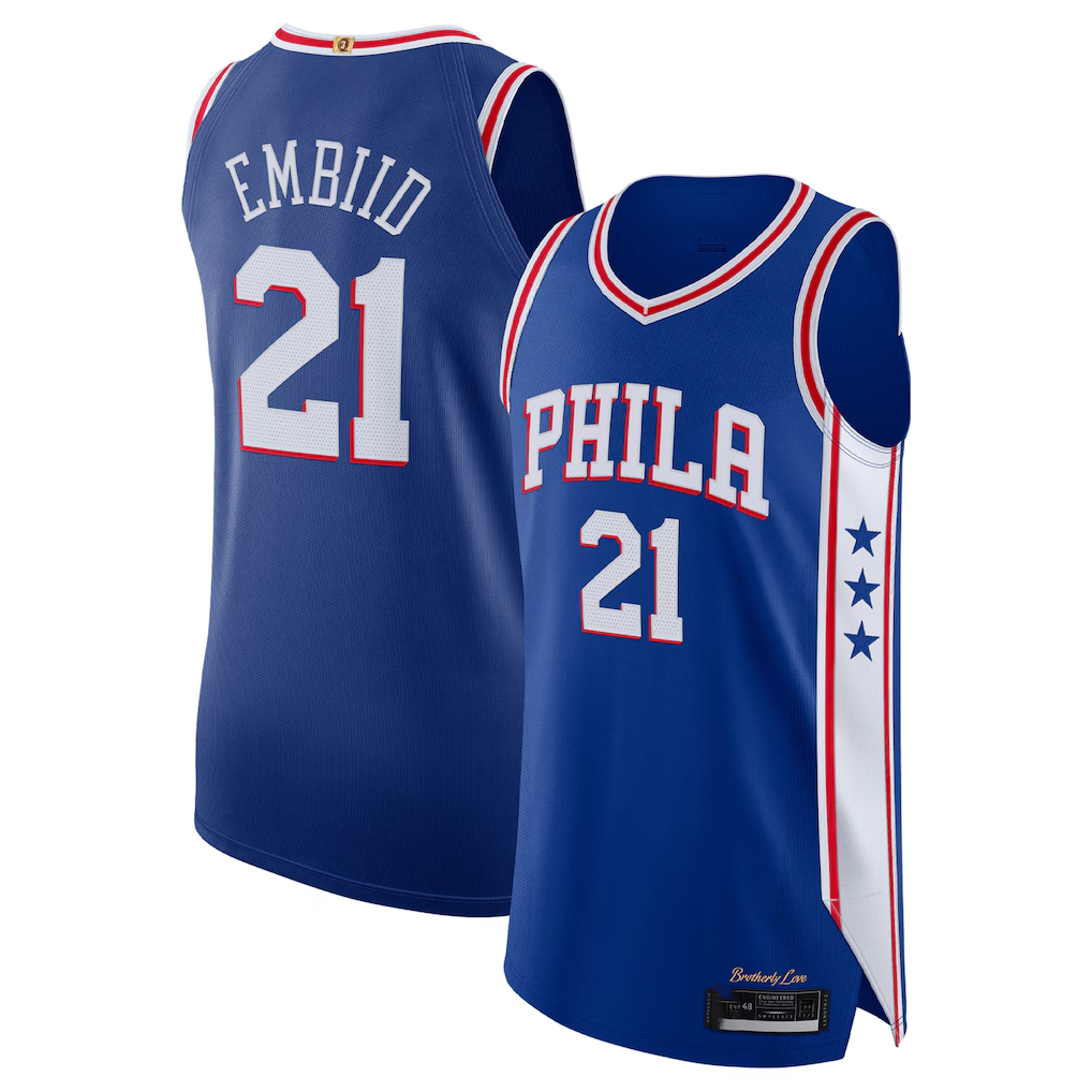 Choea P.76ers #21 Joel Embiid Royal Authentic Jerseys - Icon Edition