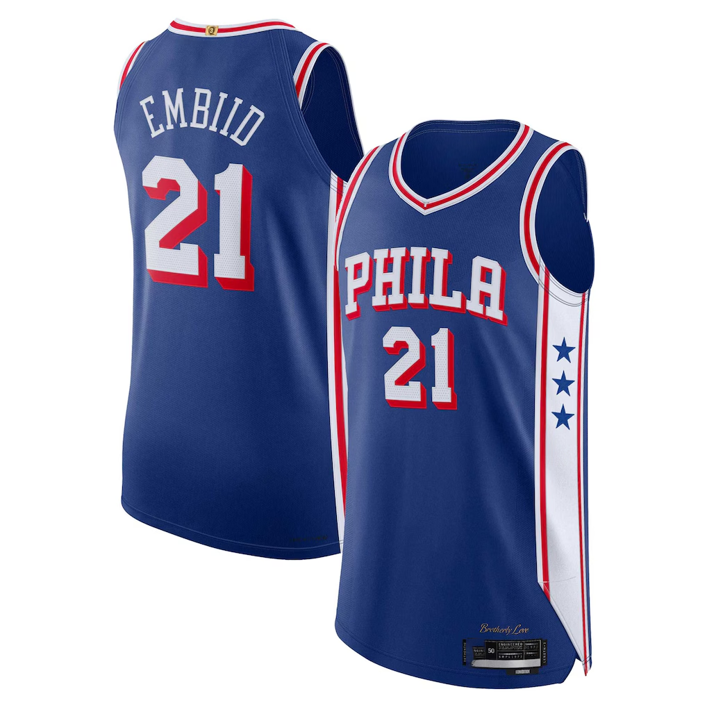 Choea P.76ers #21 Joel Embiid Royal Authentic Jerseys - Icon Edition