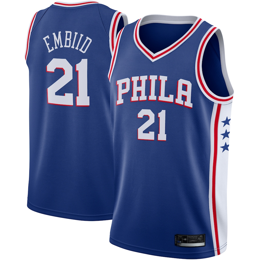 Choea P.76ers #21 Joel Embiid Royal Swingman Jerseys - Icon Edition