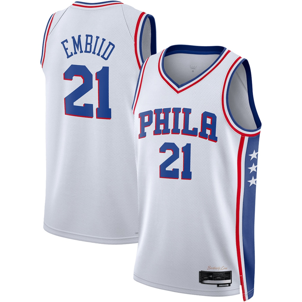Choea P.76ers #21 Joel Embiid White Swingman Jerseys - Association Edition
