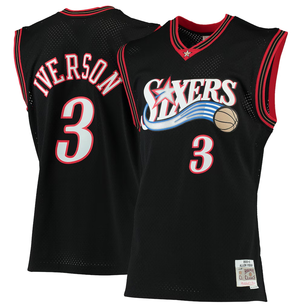 Choea P.76ers #3 Allen Iverson Mitchell & Ness Black 2000-01 Hardwood Classics Swingman Jerseys