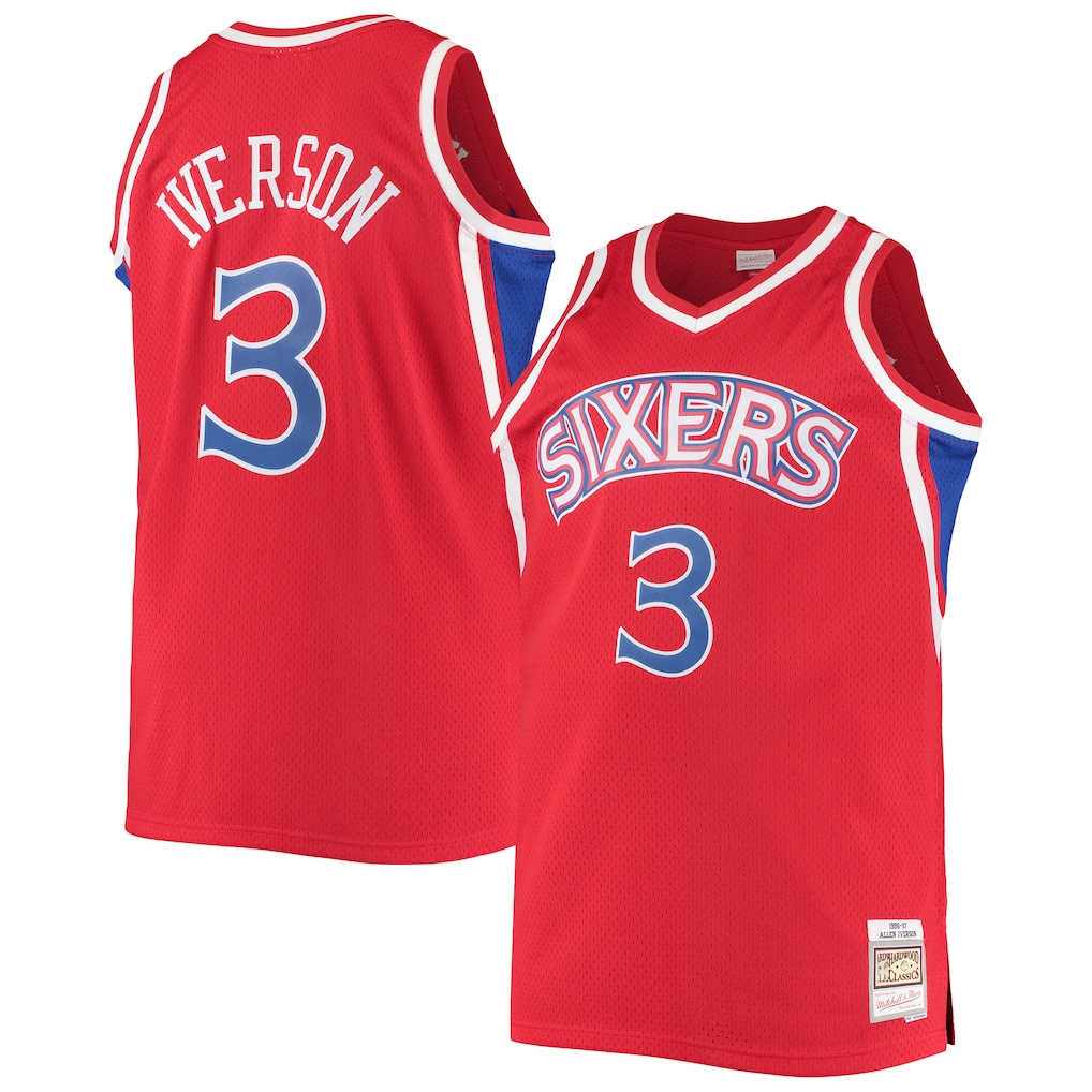 Choea P.76ers #3 Allen Iverson Mitchell & Ness Red 1996-97 Big & Tall Hardwood Classics Swingman Jerseys
