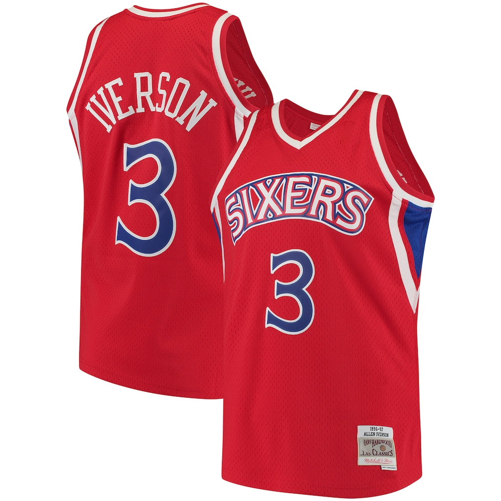 Choea P.76ers #3 Allen Iverson Mitchell & Ness Red 1996-97 Hardwood Classics Swingman Jerseys
