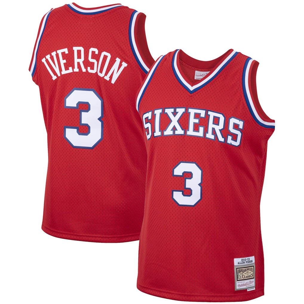 Choea P.76ers #3 Allen Iverson Mitchell & Ness Red 2002-03 Hardwood Classics Swingman Jerseys