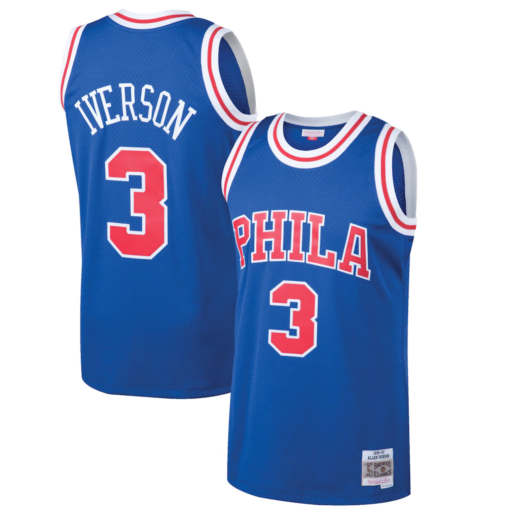 Choea P.76ers #3 Allen Iverson Mitchell & Ness Royal 199697 Hardwood Classics Swingman Jerseys