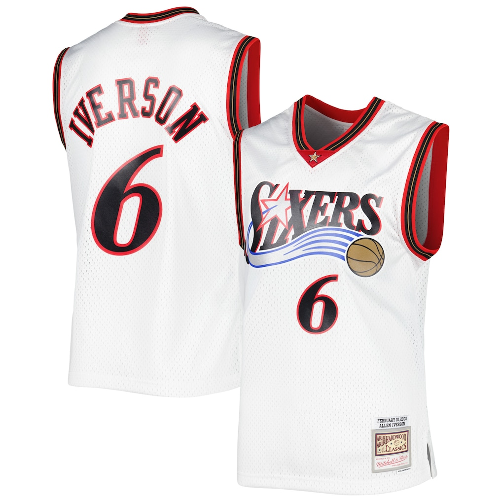 Choea P.76ers #6 Allen Iverson Mitchell & Ness White 2002-03 Hardwood Classics Swingman Jerseys