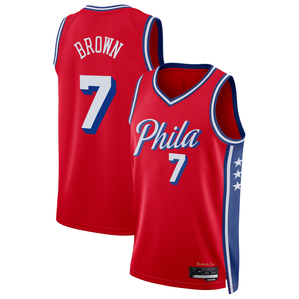 Choea P.76ers #7 Jaylen Brown Red Swingman Jerseys - Statement Edition