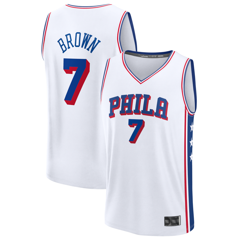 Choea P.76ers #7 Jaylen Brown White Fast Break Jerseys - Association Edition