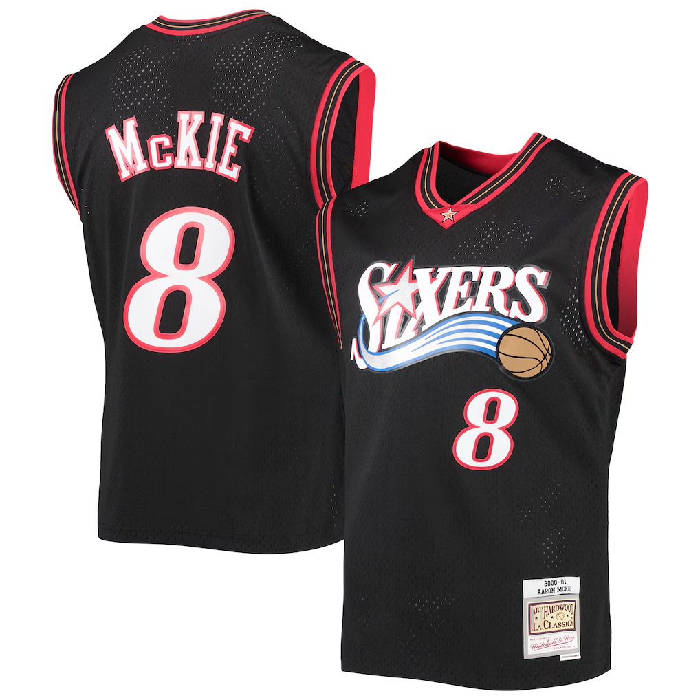 Choea P.76ers #8 Aaron McKie Mitchell & Ness Black Hardwood Classics Swingman Jerseys