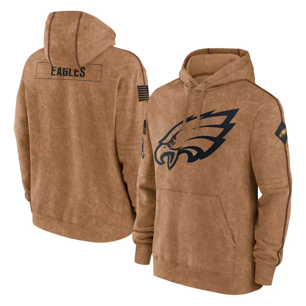 Choea P.Eagles Brown Salute to Service Pullover Hoodies Limited Game Blank Player Stitched Jerseys