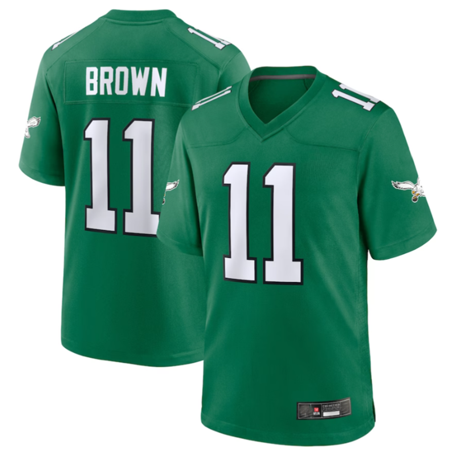 Choea P.Eagles #11 A.J. Brown Green Alternate Game Player Stitched American Stitched Jerseys