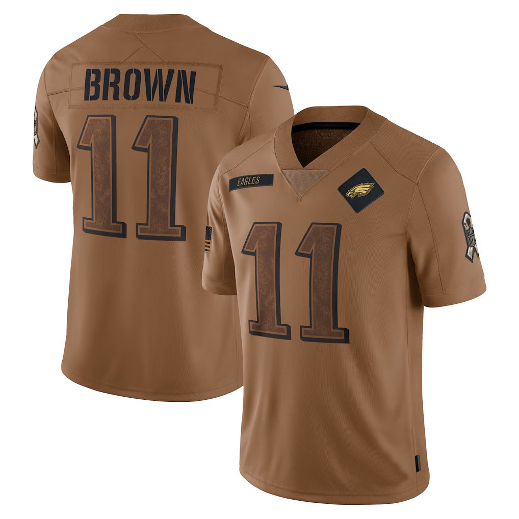 Choea P.Eagles #11 A.J. Brown Player Brown Salute To Service Limited Stitched Jerseys