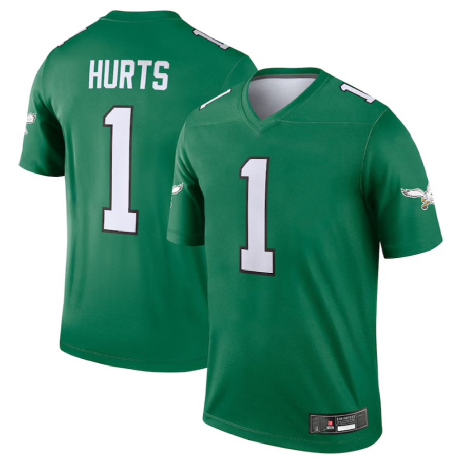 Choea P.Eagles #1 Jalen Hurts Green Alternate Legend Player Stitched American Stitched Jerseys