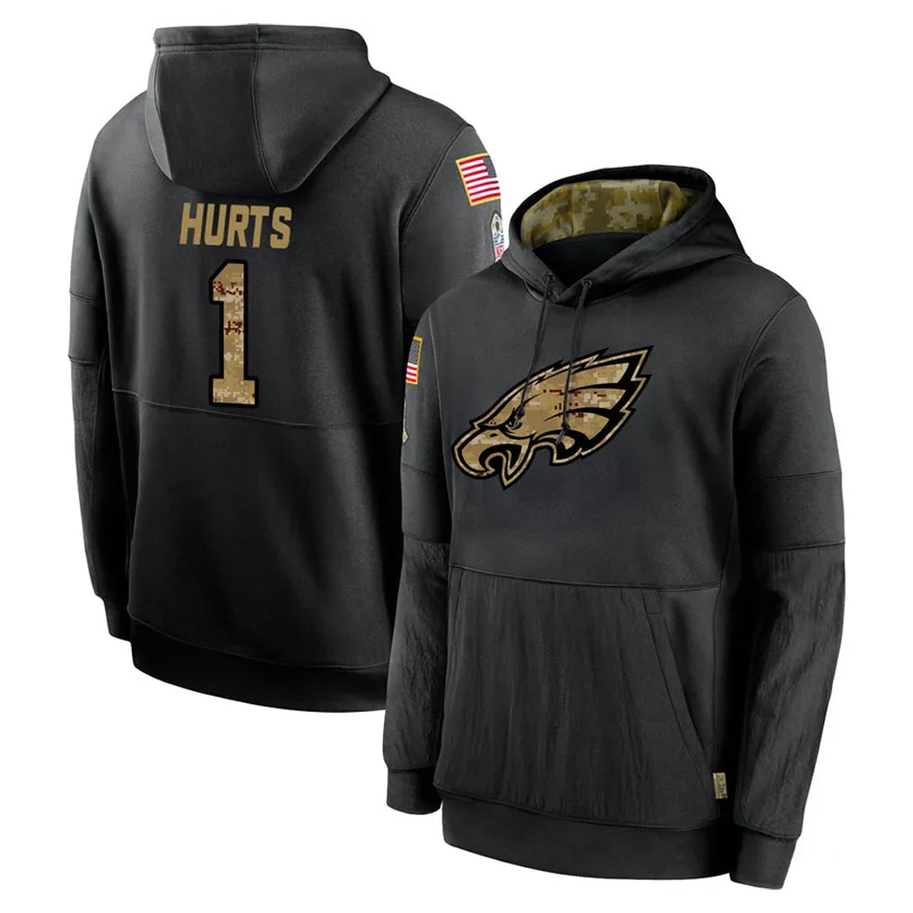 Choea P.Eagles #1 Jalen Hurts Player Black Salute to Service Hoodies Limited Game Stitched Jerseys