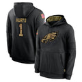 Choea P.Eagles #1 Jalen Hurts Player Black Salute to Service Hoodies Limited Game Stitched Jerseys