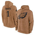 Choea P.Eagles #1 Jalen Hurts Player Brown Salute to Service Pullover Hoodies Limited Game Stitched Jerseys