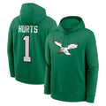 Choea P.Eagles #1 Jalen Hurts Player Green Pullover Hoodies Home Game Stitched Jerseys