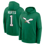 Choea P.Eagles #1 Jalen Hurts Player Green Pullover Hoodies Home Game Stitched Jerseys