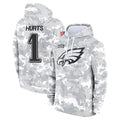 Choea P.Eagles #1 Jalen Hurts Player Military Hoodie Arctic Camo Salute To Service Stitched Jerseys