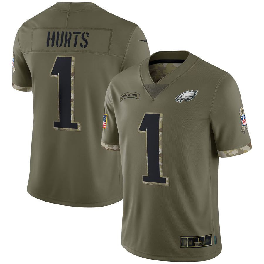 Choea P.Eagles #1 Jalen Hurts Player Salute To Service Olive Stitched Jerseys