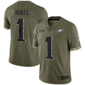Choea P.Eagles #1 Jalen Hurts Player Salute To Service Olive Stitched Jerseys