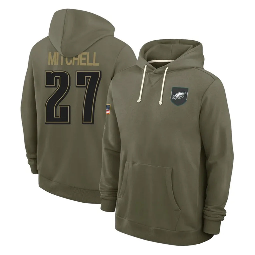 Choea P.Eagles #27 Quinyon Mitchell Player Olive Salute to Service Pullover Hoodies Limited Stitched Jerseys
