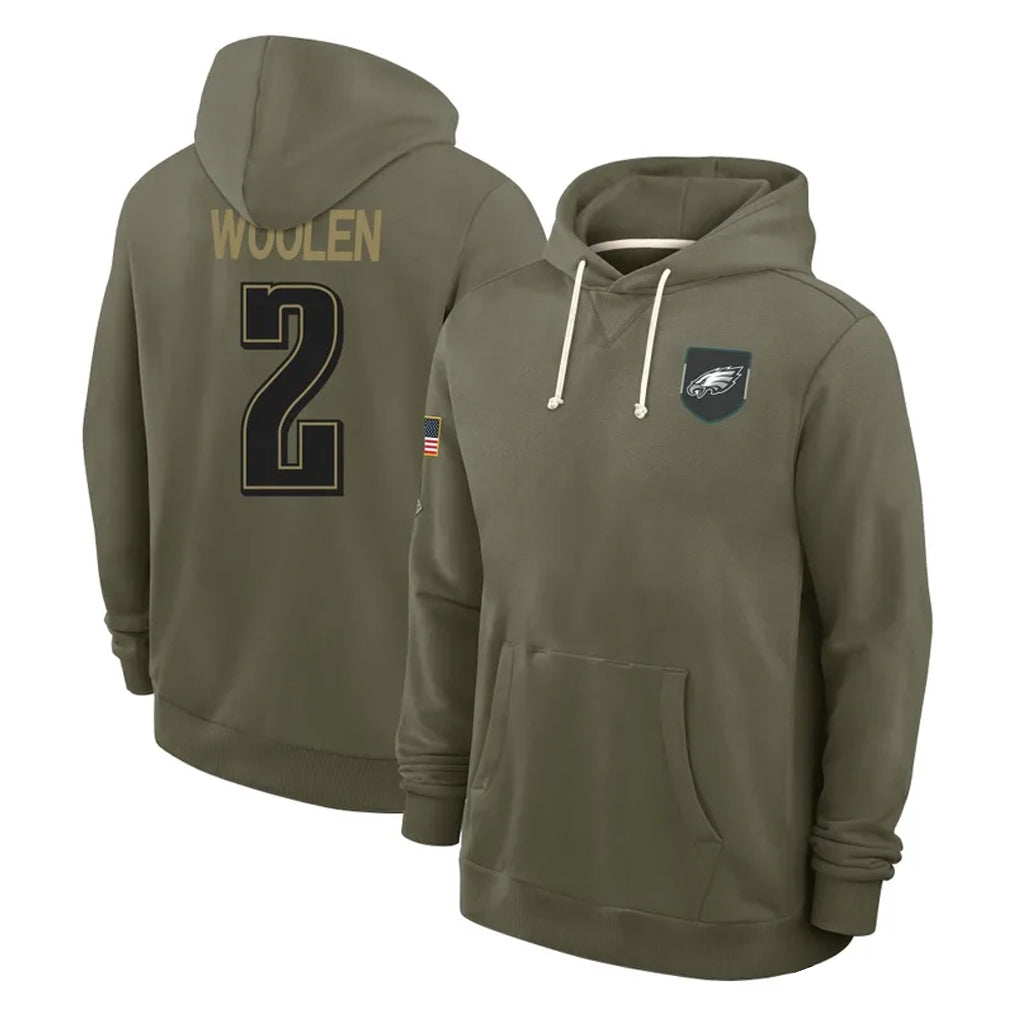 Choea P.Eagles #2 Riq Woolen Player Olive Salute to Service Pullover Hoodies Limited Stitched Jerseys