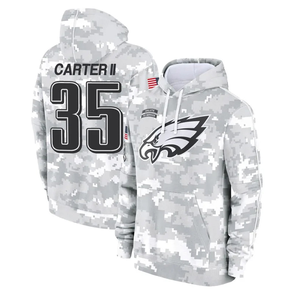 Choea P.Eagles #35 Michael Carter II Player Arctic Camo Salute to Service Pullover Hoodies Limited Game Stitched Jerseys