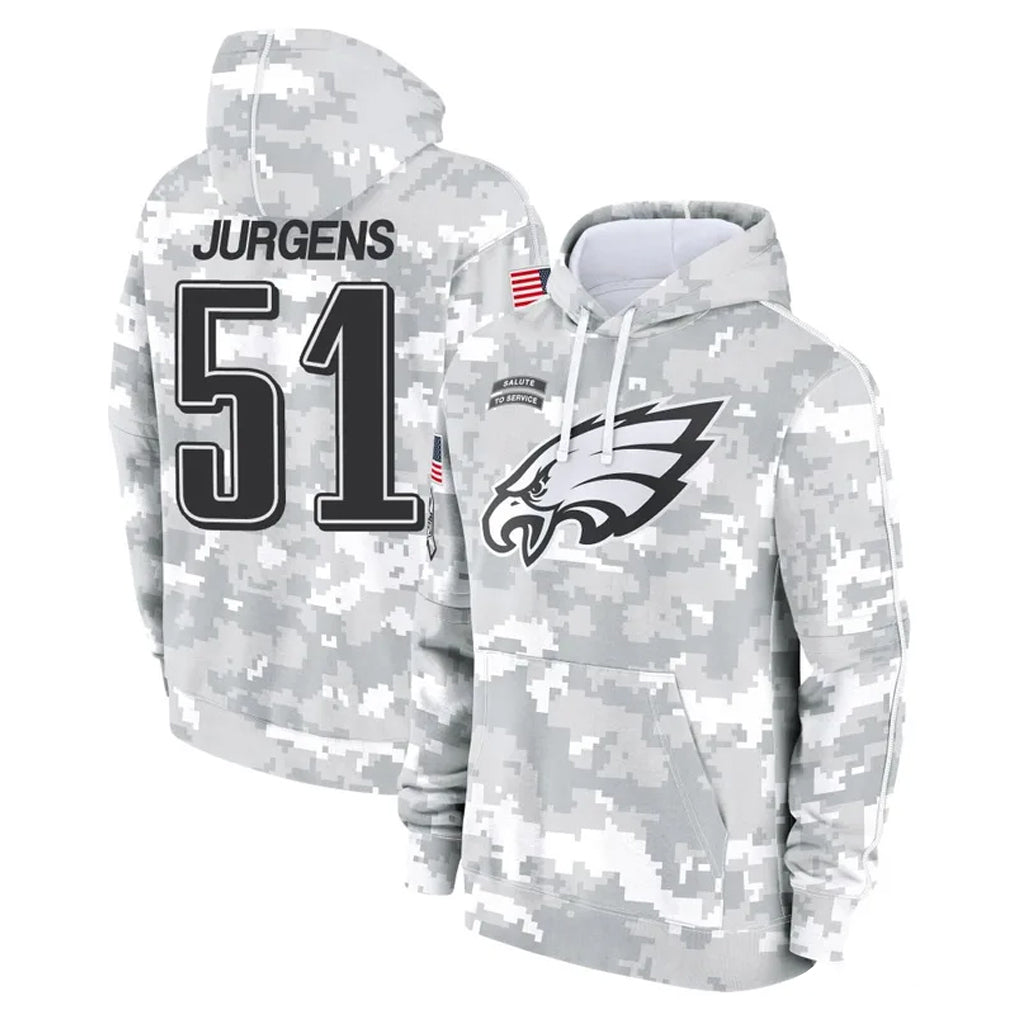 Choea P.Eagles #51 Cam Jurgens Player Arctic Camo Salute to Service Pullover Hoodies Limited Game Stitched Jerseys
