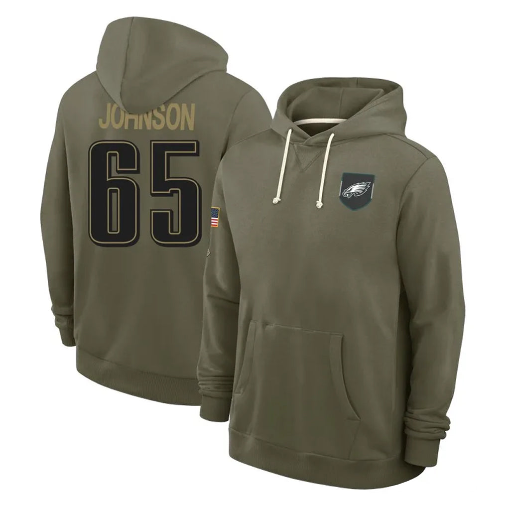 Choea P.Eagles #65 Lane Johnson Player Olive Salute to Service Pullover Hoodies Limited Stitched Jerseys