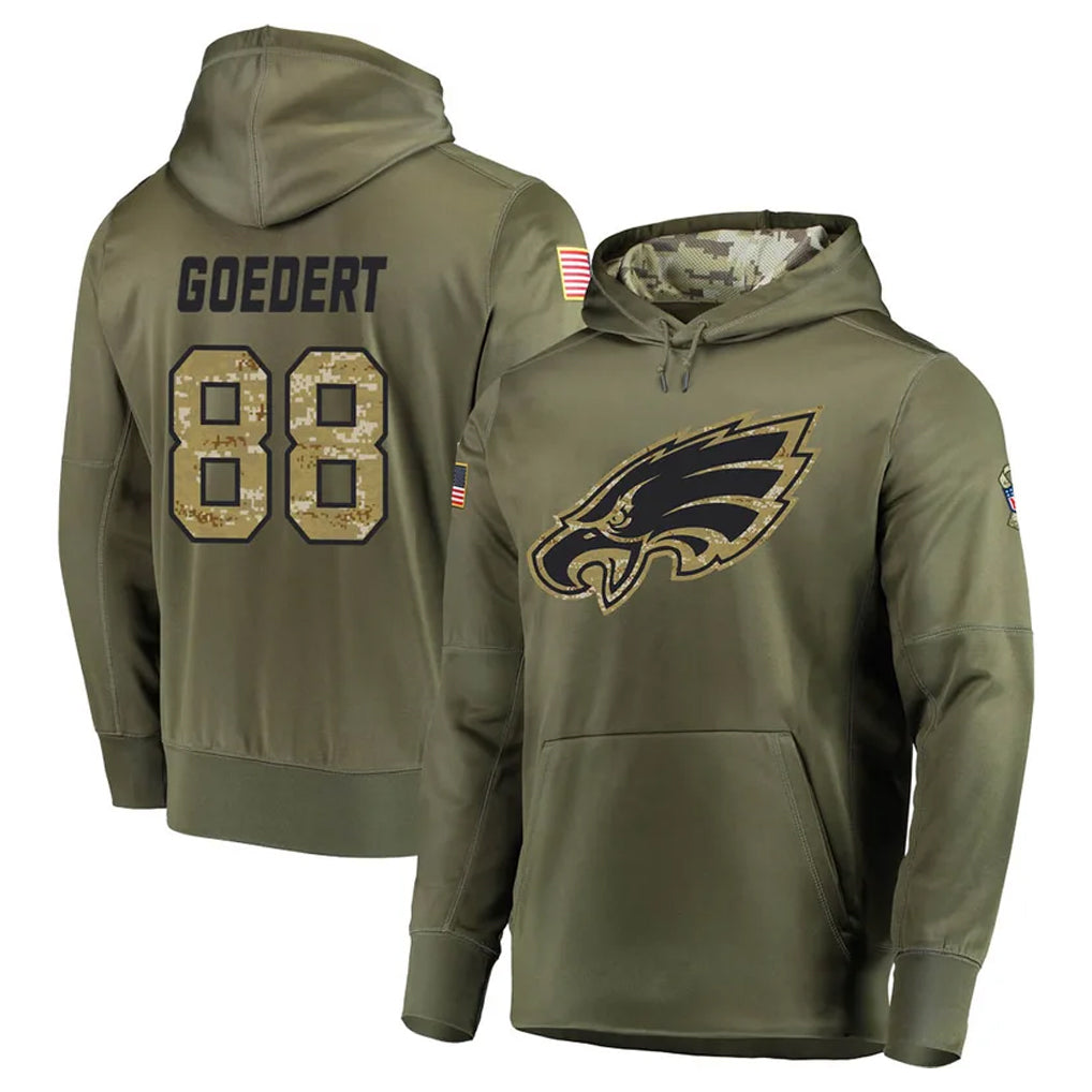 Choea P.Eagles #88 Dallas Goedert Player Olive Salute to Service Pullover Hoodies Home Game Stitched Jerseys