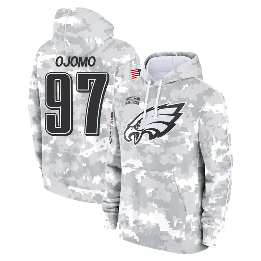 Choea P.Eagles #97 Moro Ojomo Player Arctic Camo Salute to Service Pullover Hoodies Limited Game Stitched Jerseys