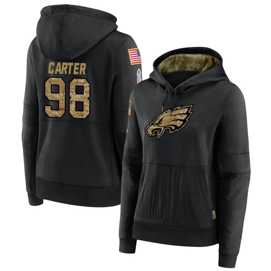 Choea P.Eagles #98 Jalen Carter Player Black Military Hoodie Game Stitched Jerseys