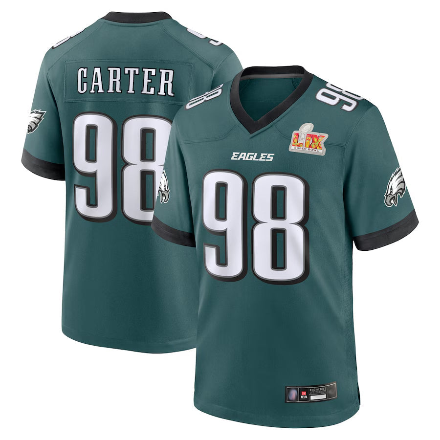 Choea P.Eagles #98 Jalen Carter Player Midnight Green Super Bowl LIX Game Stitched Jerseys