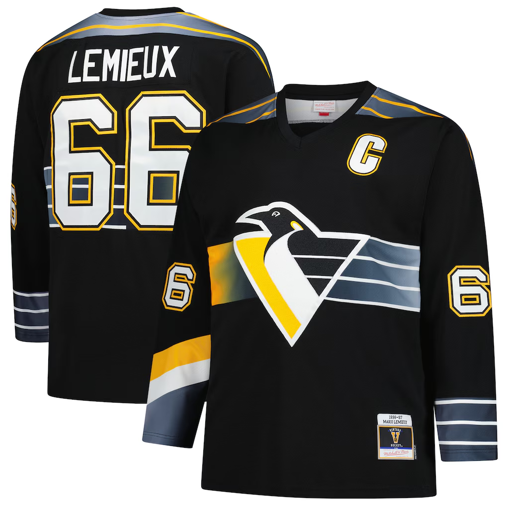 Choea P.Penguins #66 Mario Lemieux Mitchell & Ness Black 1996-97 Blue Line 2.0 Jerseys
