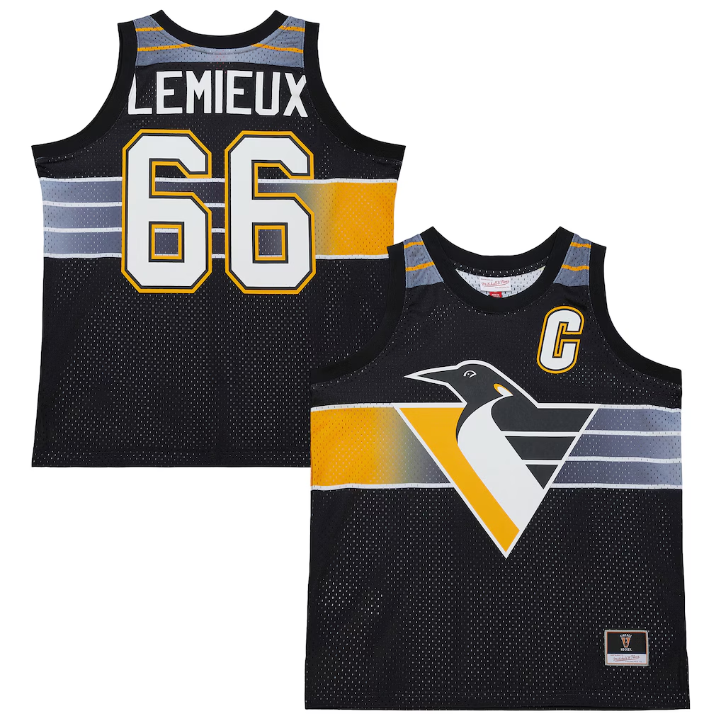 Choea P.Penguins #66 Mario Lemieux Mitchell & Ness Black Maxxed Out Fashion Basketball Jerseys