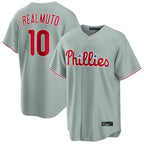 Choea P.Phillies #10 J.T. Realmuto Player Gray Home Game Stitched Jerseys
