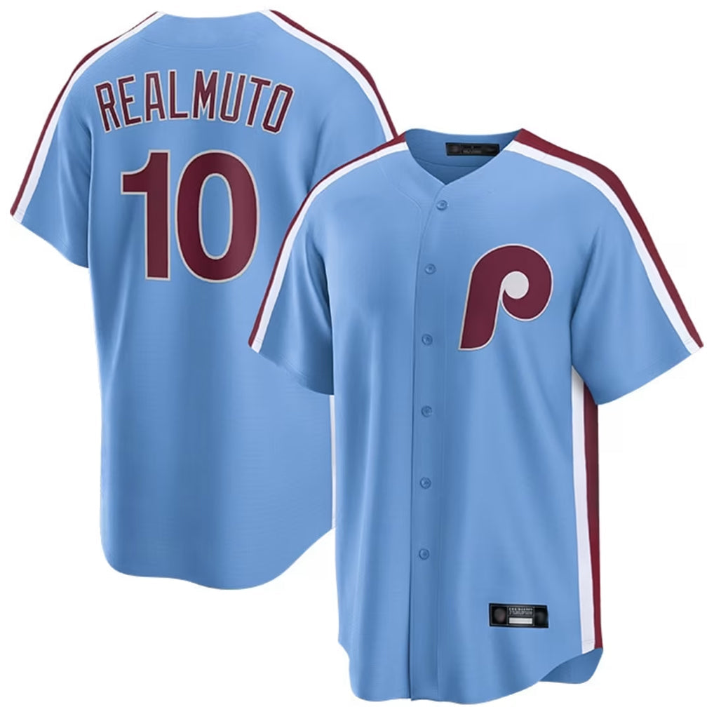 Choea P.Phillies #10 J.T. Realmuto Player Light Blue Home Game Stitched Jerseys