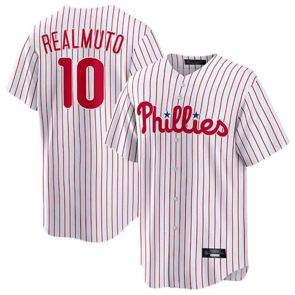 Choea P.Phillies #10 J.T. Realmuto Player White Home Game Stitched Jerseys