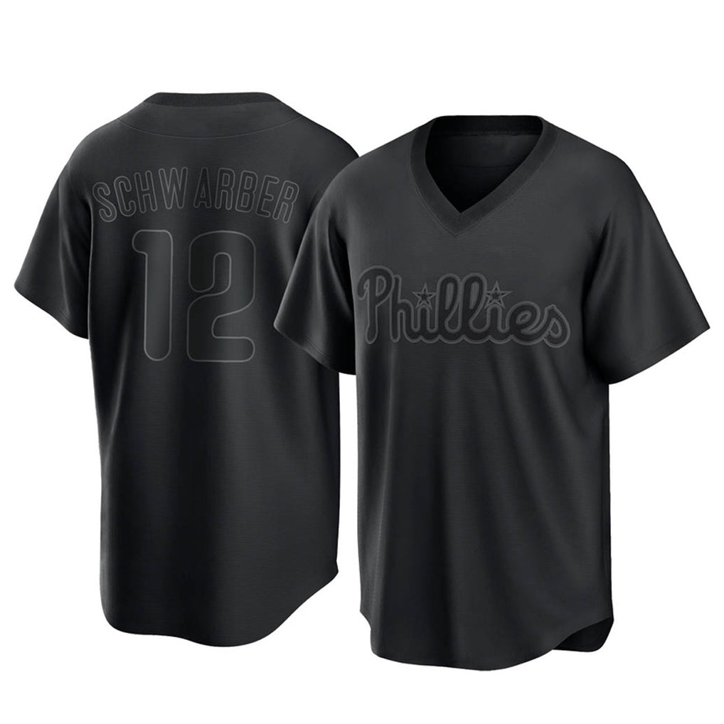 Choea P.Phillies #12 Kyle Schwarber Player Black Pitch Fashion Limited T-shirt Stitched Jerseys