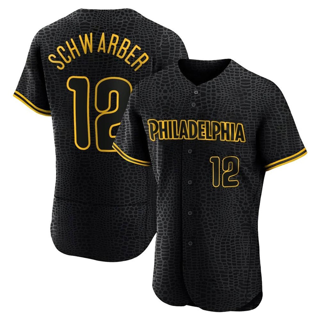 Choea P.Phillies #12 Kyle Schwarber Player Black Snake Skin City Home Limited Elite Stitched Jerseys