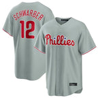 Choea P.Phillies #12 Kyle Schwarber Player Gray Home Game Stitched Jerseys