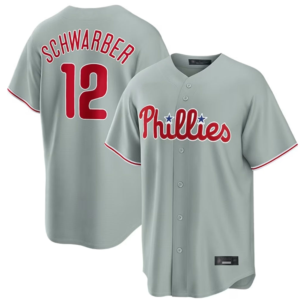 Choea P.Phillies #12 Kyle Schwarber Player Gray Home Game Stitched Jerseys