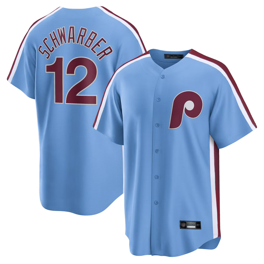 Choea P.Phillies #12 Kyle Schwarber Player Light Blue Home Game Stitched Jerseys
